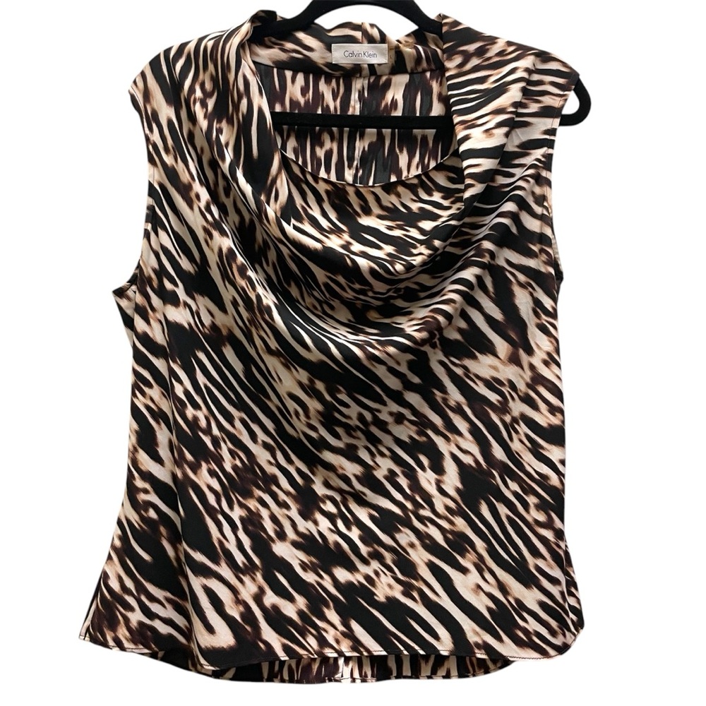 Calvin Klein Women's Animal Print Sleeveless Top - Brown